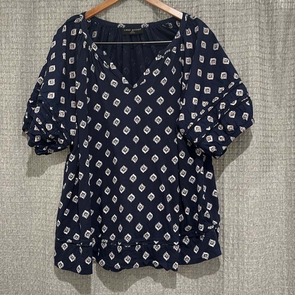 Lane Brant Blue Split Neck Top Size 18/20